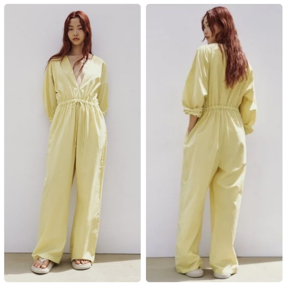 NWT Zara Voluminous Lightweight Baggy Jumpsuit in Pistachio Yellow Size Large